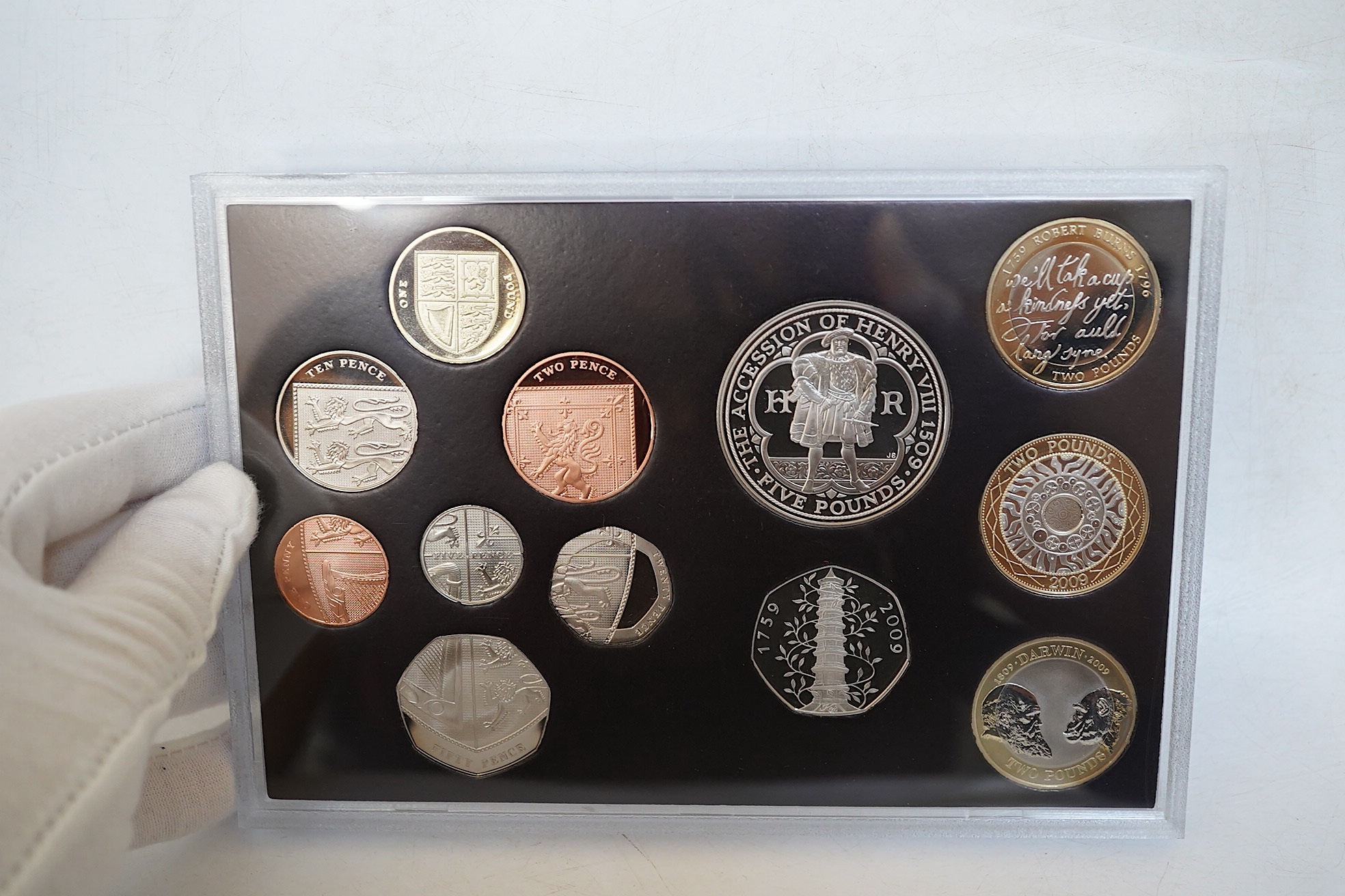 Elizabeth II proof coins, 2009 proof coin set, including the scarce Kew Gardens 50p